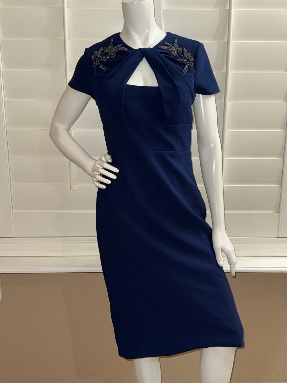 THEIA Ivanna Keyhole Cocktail Dress Navy